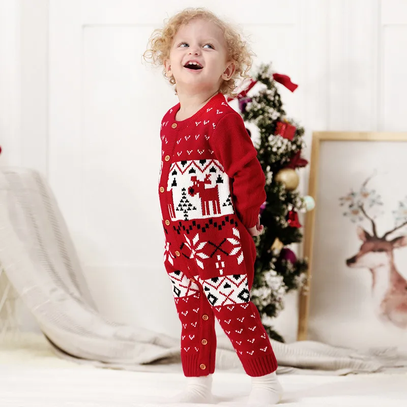 Emmaaby/Рождественский свитер для новорожденных; комбинезон; одежда для маленьких мальчиков и девочек; Новинка года; детский хлопковый свитер с длинными рукавами для девочек; комбинезоны