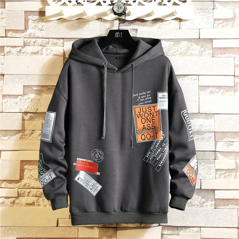 Japan Style Casual O-Neck 2020 Spring Autumn Print Black Hoodie Sweatshirt Men'S Thick Fleece Hip Hop High Streetwear Clothes Japan Style Casual O-Neck 2020 Spring Autumn Print Black Hoodie Sweatshirt Men'S Thick Fleece Hip Hop High Streetwear Clothes