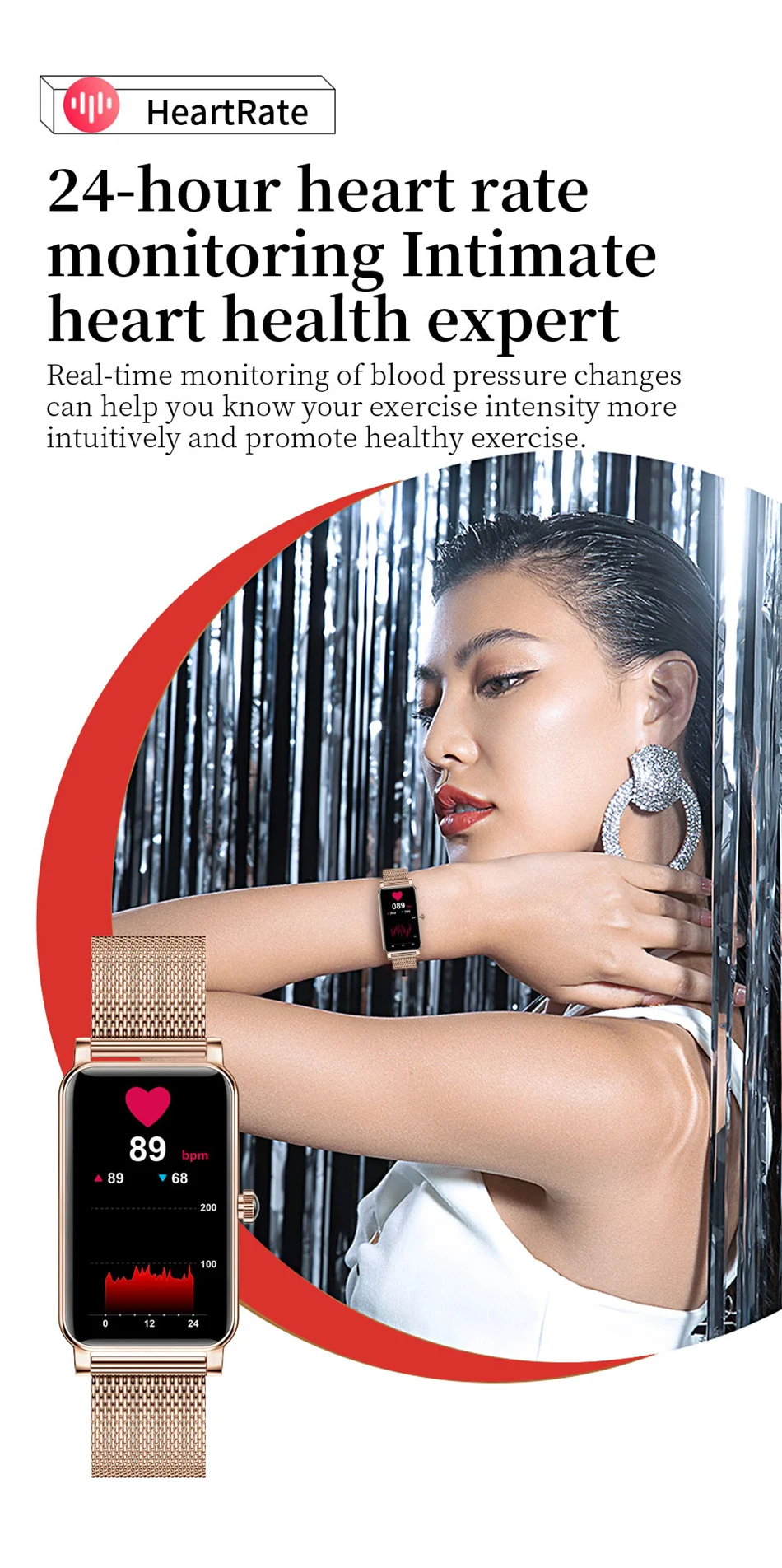 2021 New IP68 Waterproof Smart Watch Women Lovely Bracelet Heart Rate Monitor Sleep Monitoring Smartwatch Connect IOS Android