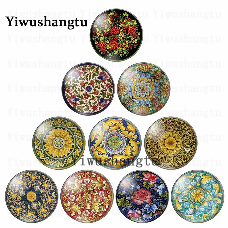 

Beauty Colorful Flower Patterns 12mm/18mm/20mm/25mm Round photo glass cabochon demo flat back Making findings