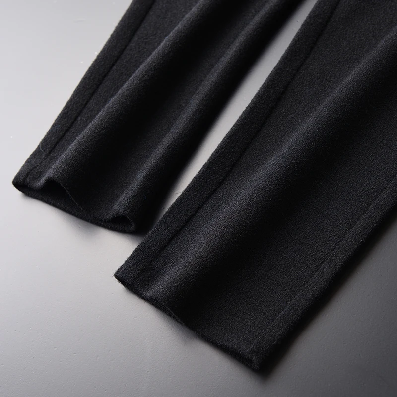 Minglu Толстые мужские брюки Роскошные боковые ленты опрокидывание Slim Fit Мужские брюки осень и зима эластичный пояс черные бархатные мужские брюки