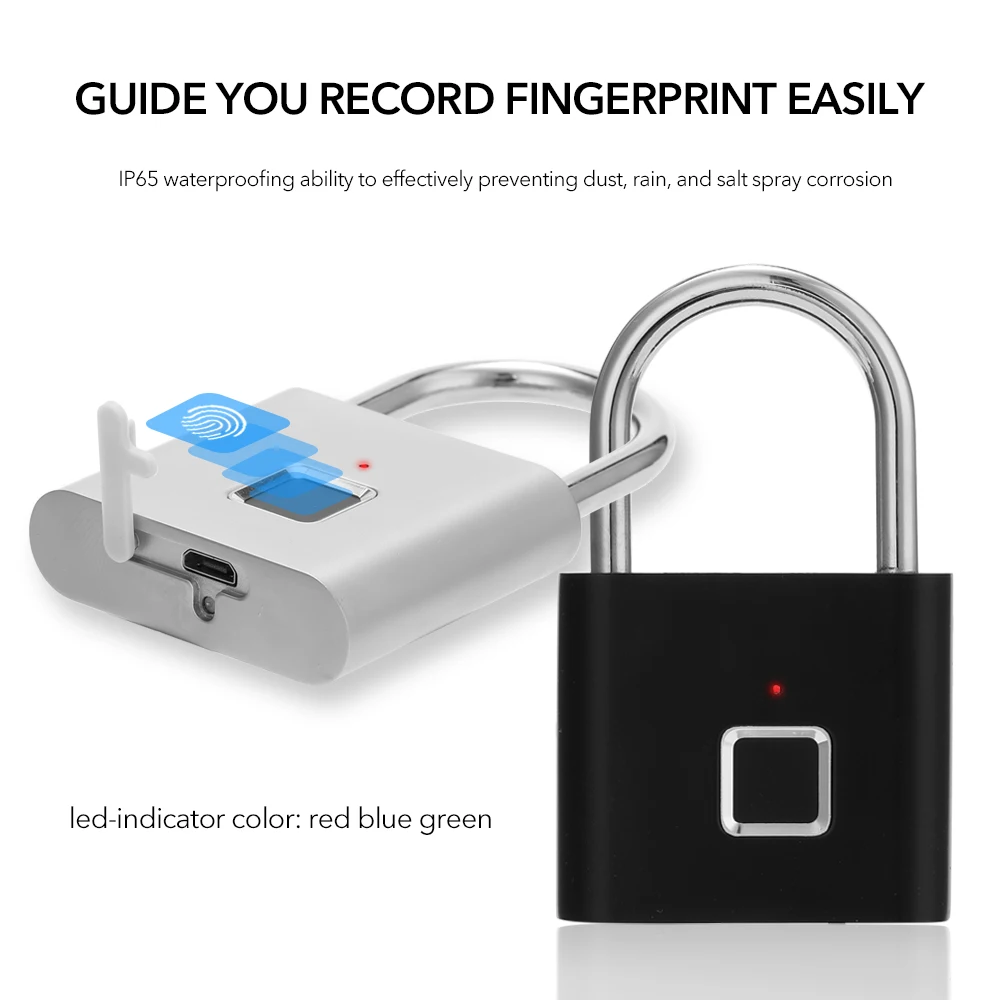 Без ключа Smartlock быстрая разблокировка отпечатков пальцев Дверной замок Безопасный usb зарядка металлический Противоугонный замок Домашний безопасный предохранительный висячий замок