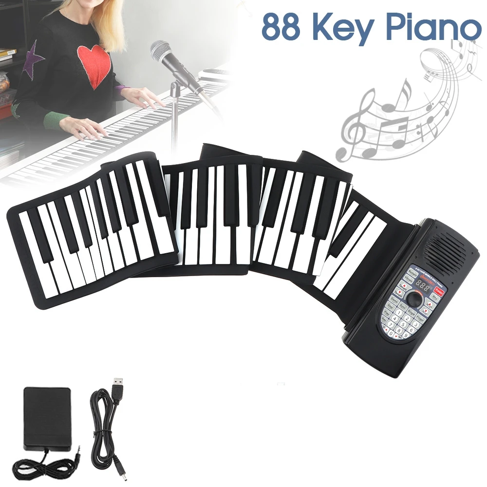 88 клавиш USB MIDI рулонное пианино перезаряжаемая Электронная Гибкая клавиатура