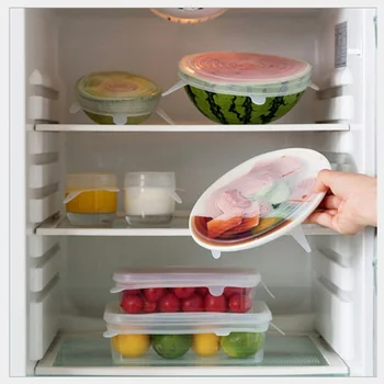 

6 Pcs Set Crispers Refrigerator Kitchen Essential Artifact Silicone Elastic Fresh-keep Cover Clean Recycled Watermelon Preserva