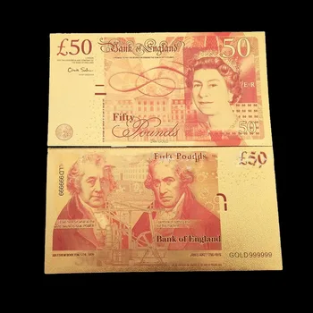 

Fake Gold Banknote UK banknotes United Kingdom 50 Pound Gold Foil plated double design UK Banknote Collection banknotes