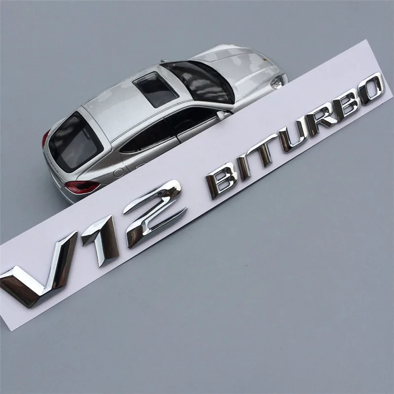 【NEW】20set автомобильный Стайлинг 18*2 см ABS пластик V8BITURBO V12BITURBO Эмблема для багажника значок боковые логотипы автомобили наклейки на тело 5 цветов - Color: Silver V12