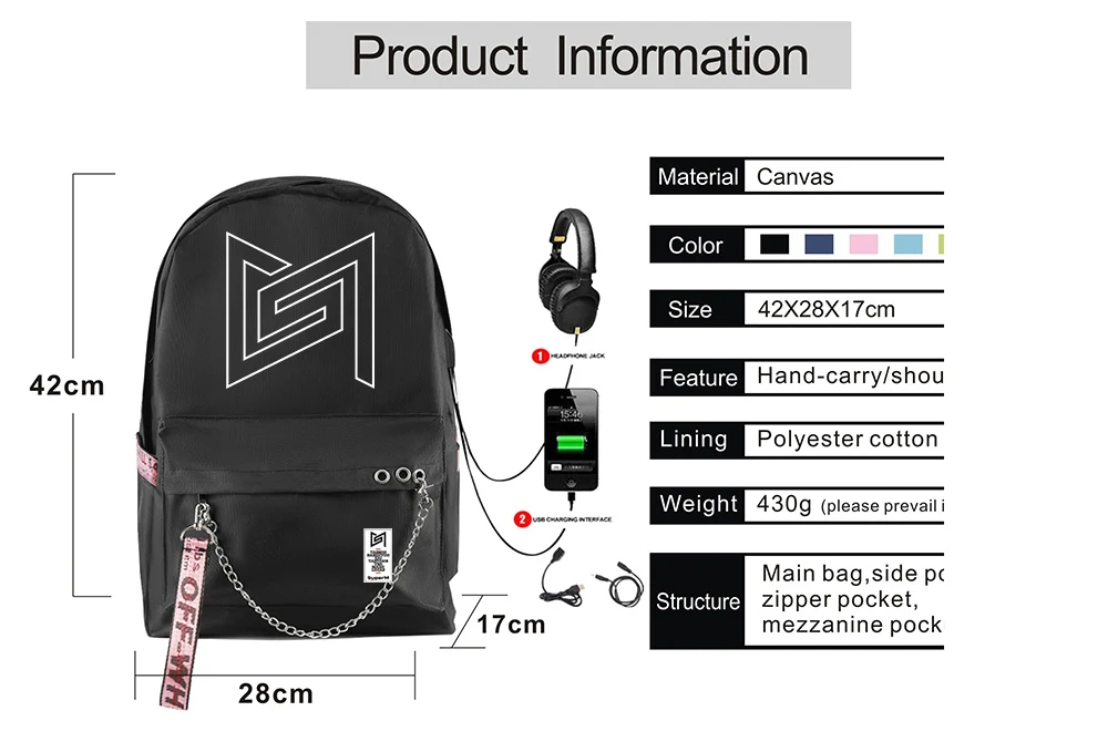SuperM рюкзак KPOP крутой логотип команды стильный с подвесным орнаментом с USB молнией модный рюкзак для путешествий