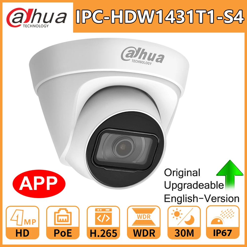 

Dahua Original HD 4MP IP Camera IPC-HDW1431T1-S4 Security PoE IR30m Night Vision H.265 IP67 WDR 3D DNR BLC Home Outdoor Webcam