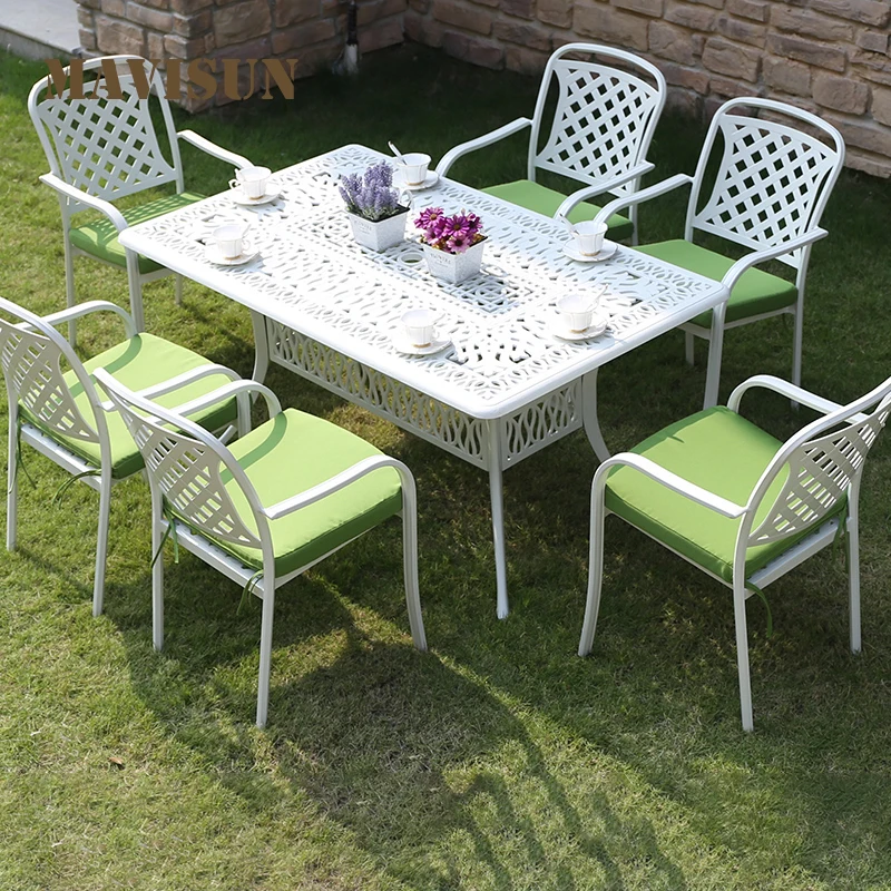 Outdoor Aluminum Tables And Chairs Leisure Dining For Villa Garden Open-Air Balcony White Courtyard Simple Furniture Set