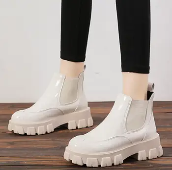 

COOTELILI Women Ankle Boots Basic Round Toe 5.5cm Heel Slip On Round Toe Platform 2020 Fashion Shoes For Woman Non-slip 35-39