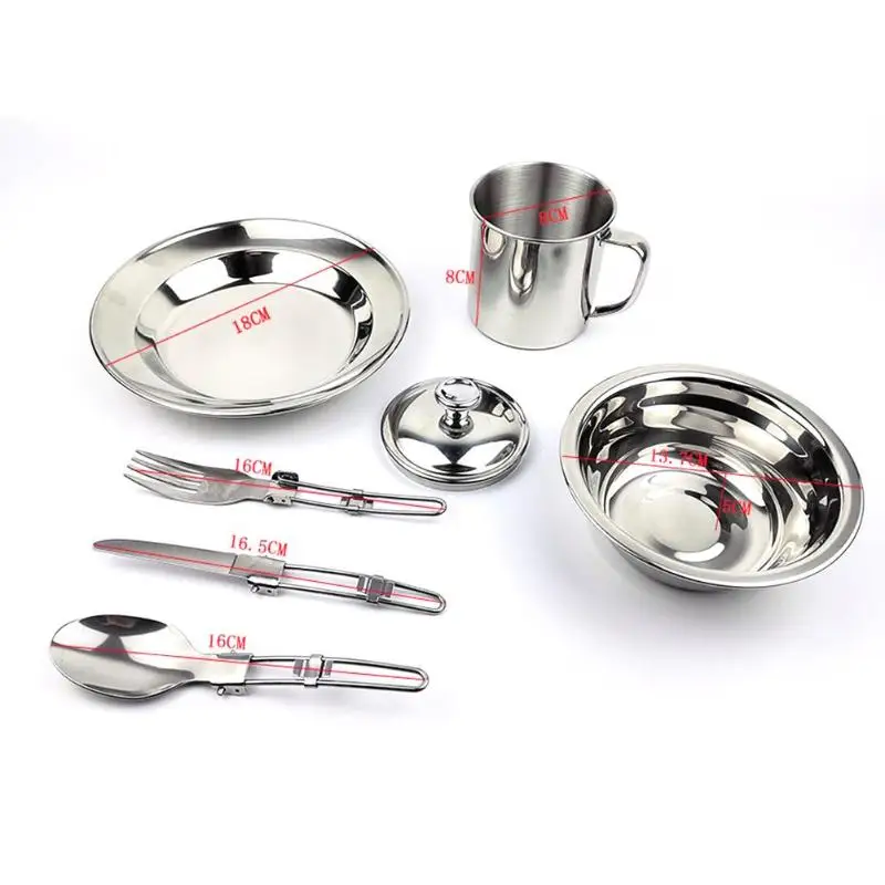 Открытый комплект для пикника, стальная тарелка, чашка для кишки, складная ложка, вилка, нож, посуда