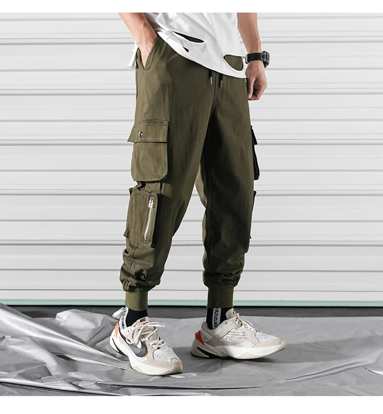 Мужские брюки карго с несколькими карманами, дизайнерские шаровары с эластичной резинкой на талии, черные повседневные брюки для улицы в стиле панк, хип-хоп, мужские брюки карго