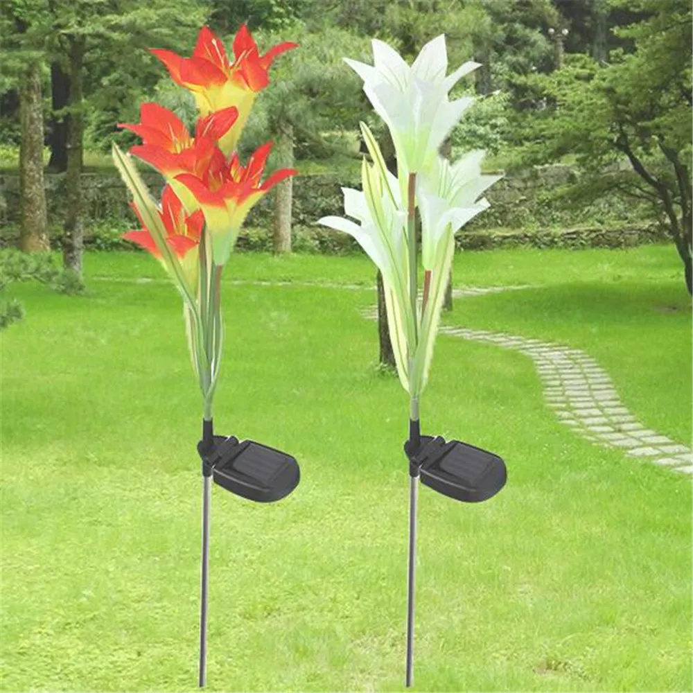 

Solar Powered Red Lily Flower Light Outdoor LED Color Changing Waterproof Garden Light Lawn Lamp for Yard Decoration