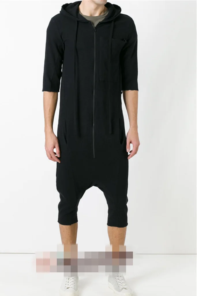 

Dark Shawn Hair Stylist Nightclub Hairdresser Hooded Onesie Fashion Man Back Rise Width Trousers One-piece Bib Overall