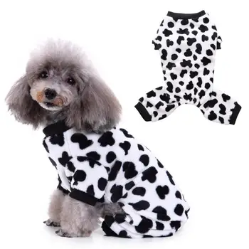 

Soft Fleece Dog Clothes Winter Dog Jumpsuit Clothing Four Legs Warm Dog Coat Pajamas Cow Puppy Winter Clothes Hoodie