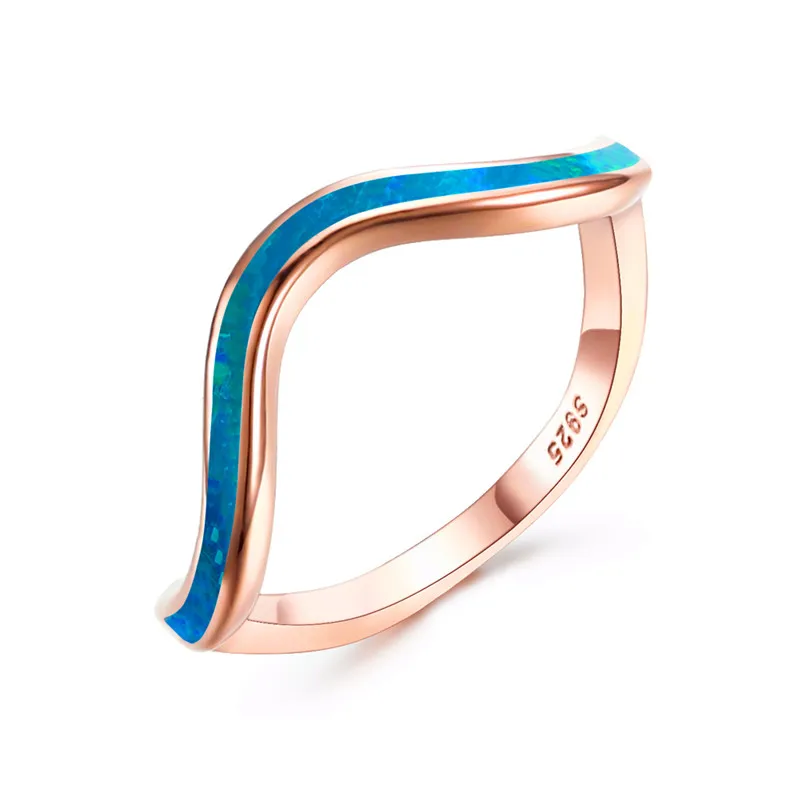 Rose Gold Blue Женское кольцо Boho с голубым белым огненным опалом, 925 пробы, серебряное, розовое золото, обручальные кольца для женщин, обручальное кольцо для помолвки - Цвет основного камня: Rose Gold Blue