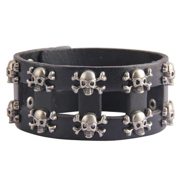 

Vintage Leather bracelet Cuff Rope Bangles & Bracelet Ghost Head Creative skeleton skull alloy bracelet Hip hop Bracelet