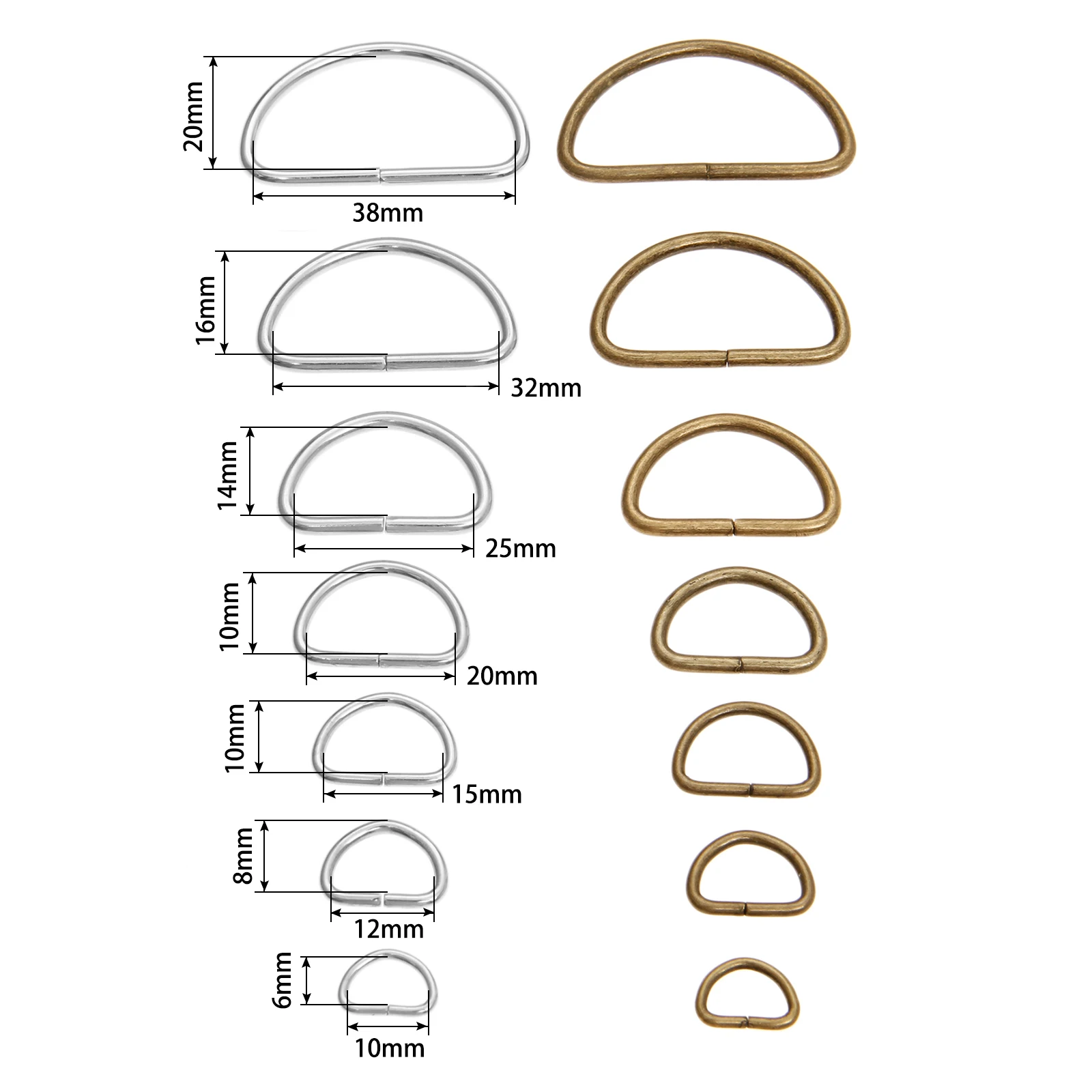 20 unids/lote de hebilla de anillo en D de Metal, bolso de mano, monedero, correa, cinturón, cadena de Collar para perro, cierre artesanal, costura de alta resistencia, grosor fuerte