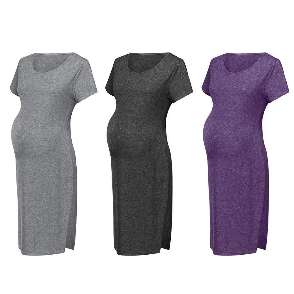 Women's Side Slit Maternity Clothes Bodycon Dress Mama Casual Short Sleeve Wrap Vestidos Womens Clothing Plus Size Robe