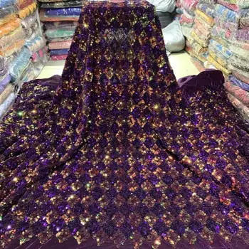 

factory offers 2020 most Popular Nigerian Velvet lace with sequins Embroidered lace fabric for Chrismas Evening long Dresses