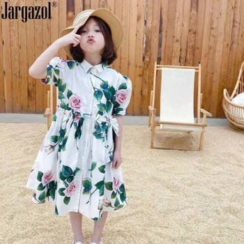 

2020 New Baby Girls Short Sleeve Dress Rose Printed Fashion Outfits Princess Dress Summer New Brand Children Clothes Dress
