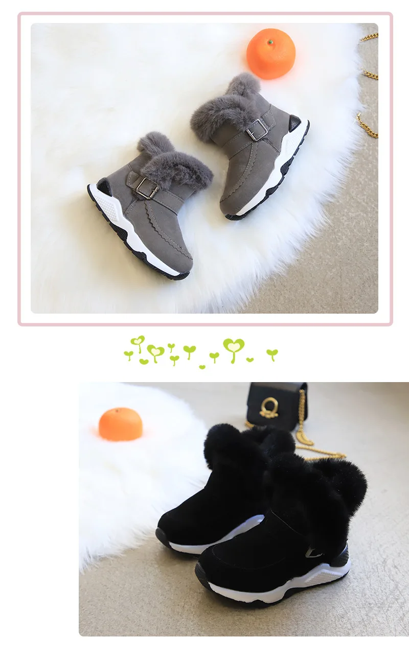 Thick Winter Boots for Girls Top quality Rabbit Hair Kids Snow Boots Boys Black Pink Gray Student Shoes Kids Sneaker C09301