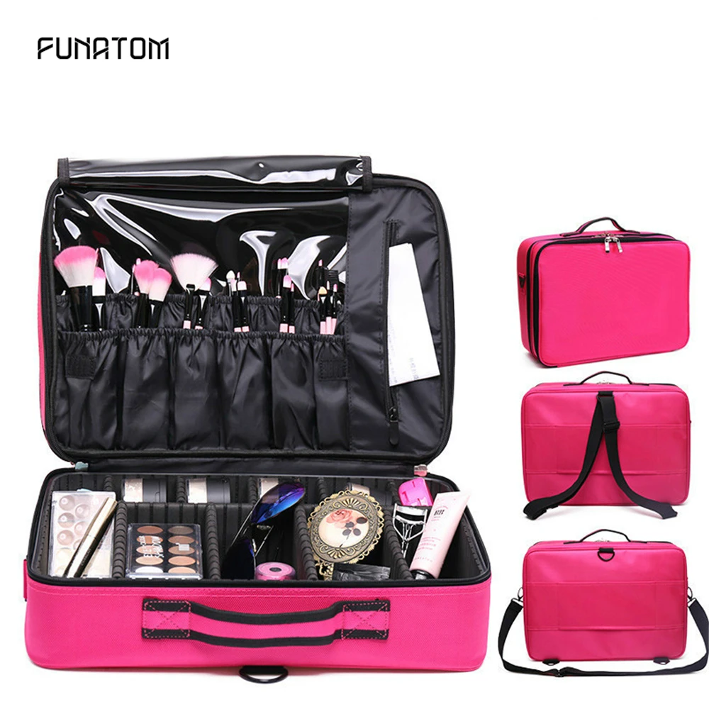 

Funatom Brand Women High Quality Waterproof Oxford Large Multi-Storey Professional Makeup Organizer Bolso Mujer Cosmetic Case