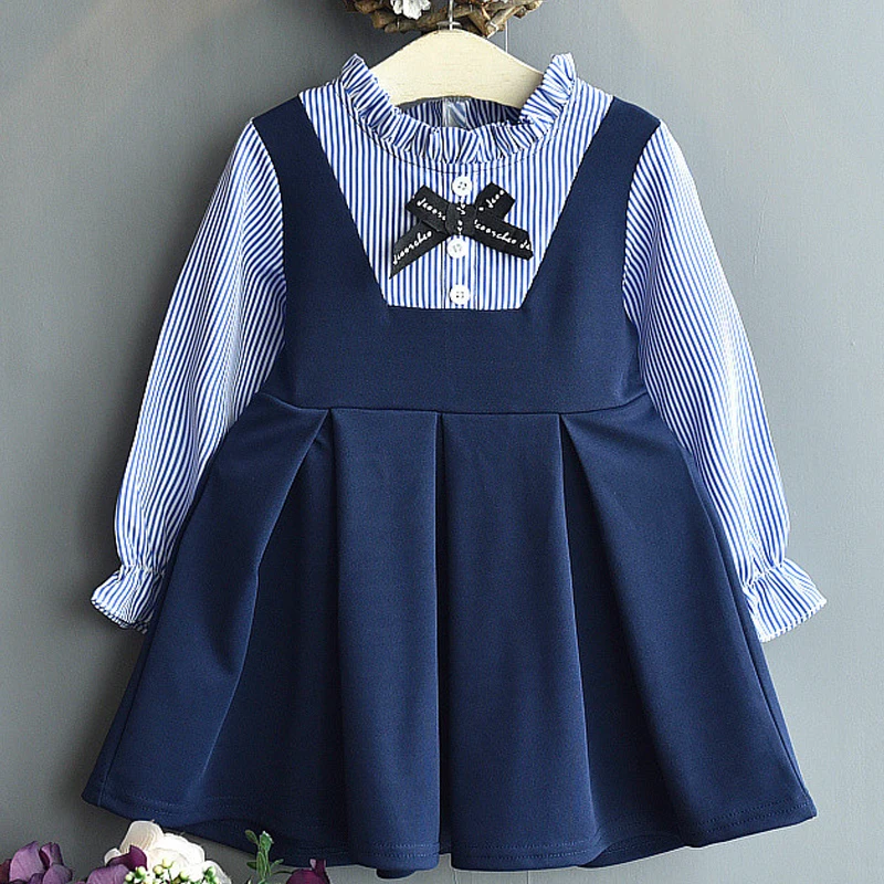 Mayfair Cabin/платья для девочек новое осеннее платье для маленьких девочек, детская одежда, платье принцессы в полоску с длинными рукавами и бантом - Цвет: AH001