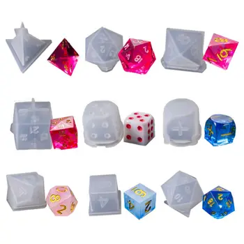 

9 Shapes Crystal Epoxy Mold Dice Fillet Shape Multi-spec Digital Game High Mirror dice mold silicone Mould Making Craft