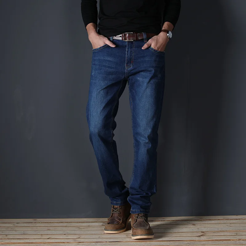Jeans Denim Pants Stretch Black Mens Elastic Blue Simple-Style Straight Large-Size 5XL