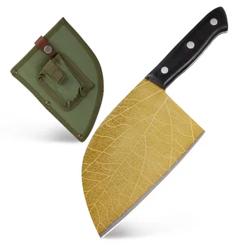 

6.5 inch Butcher Knife High Carbon Forge Chef Knives Meat Cleaver Laser Leaf Pattern Slicing Chopper Knife Set With Knife Sheath