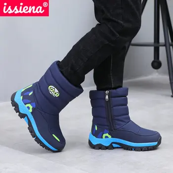 

ISSIENA 2021 Winter Boots PU Leather Down Zipper Kids Snow Boots Boys Girls Plush Round Toe Keep Warm Unisex Boots Size 31-37