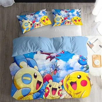 

HELENGILI 3D Bedding Set Pokemon Pikachu Print Duvet Cover Set Bedcloth with Pillowcase Bed Set Home Textiles #GN-34