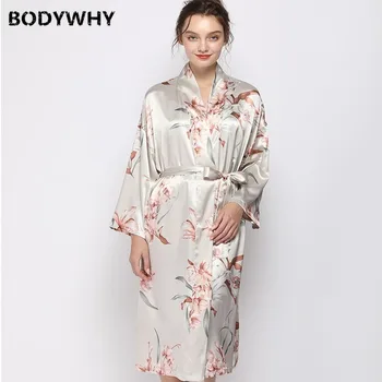

Summer New Pajamas Simulation Silk Milan Flower Printing Mid-length Nightgown Sexy Pajamas Home Clothing Bathrobe