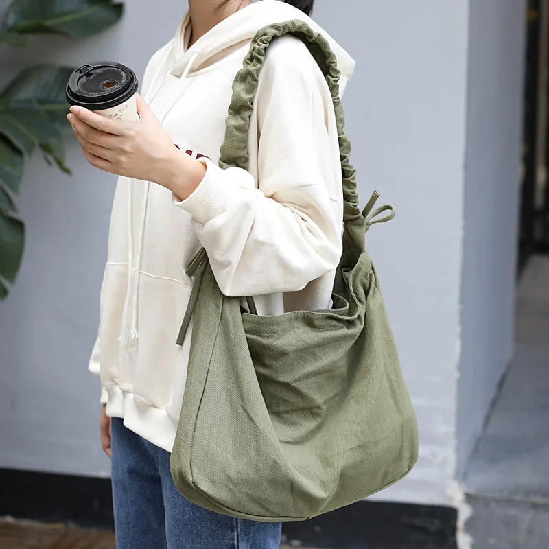 Raged Sheep Simple Canvas Shoulder Bag Fashion Folding Shopping Bag Personality Totes Girls Casual Large Capacity Messenger Bag - Цвет: Зеленый