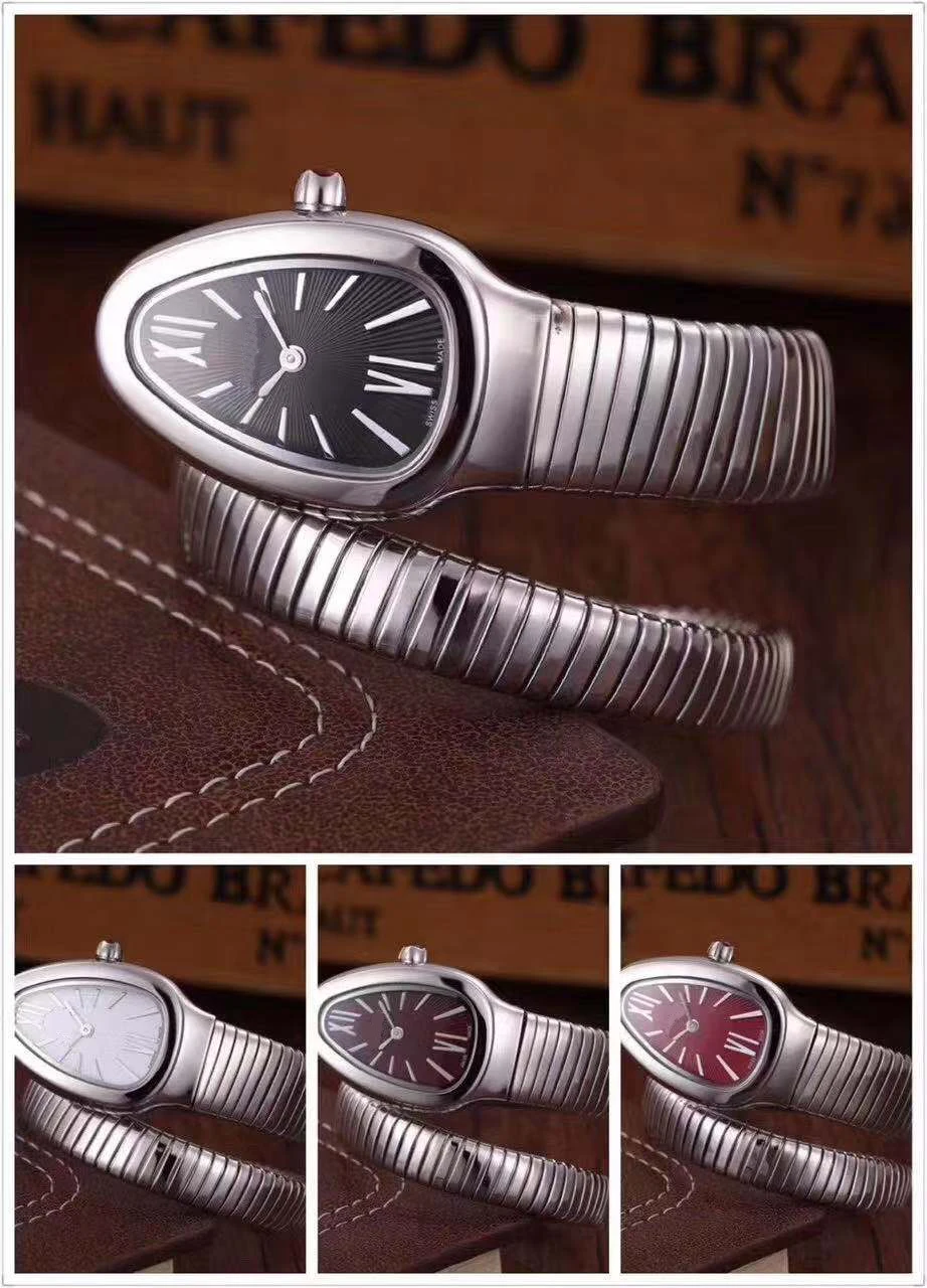 

Luxury Brand New Women Snake Silver Bracelet Black Red White Rome Japanese Quartz Stainless Steel Sapphire Dress Sport Watches