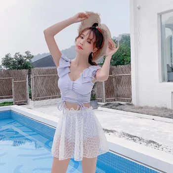 

Swimwear Women Swimsuit Fused Bikinis 2019 Woman Swimsuits Two Pieces Korea 20 Female Three Piece Dress Take Girl Push Up Hot