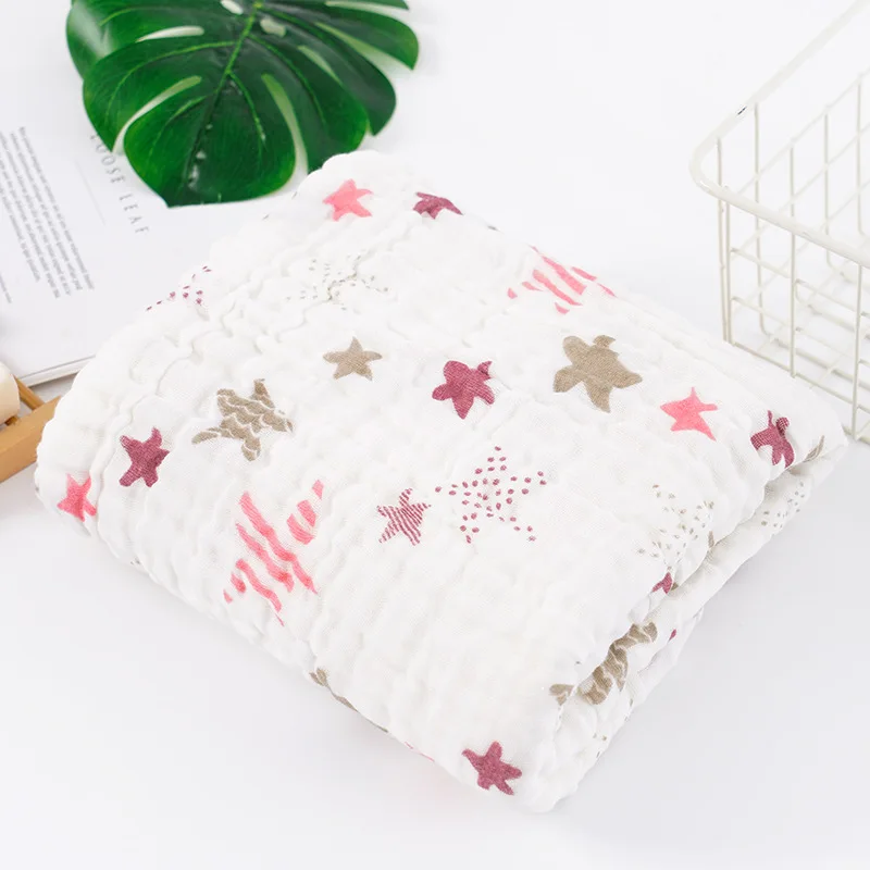 Stars Baby Wrap Newborn Summer Cotton Soft Swaddle Kids Muslin Blanket Bedding Sofa Quilt Boy Girl Six Layer Printed Wraps Blankets - Цвет: Stars