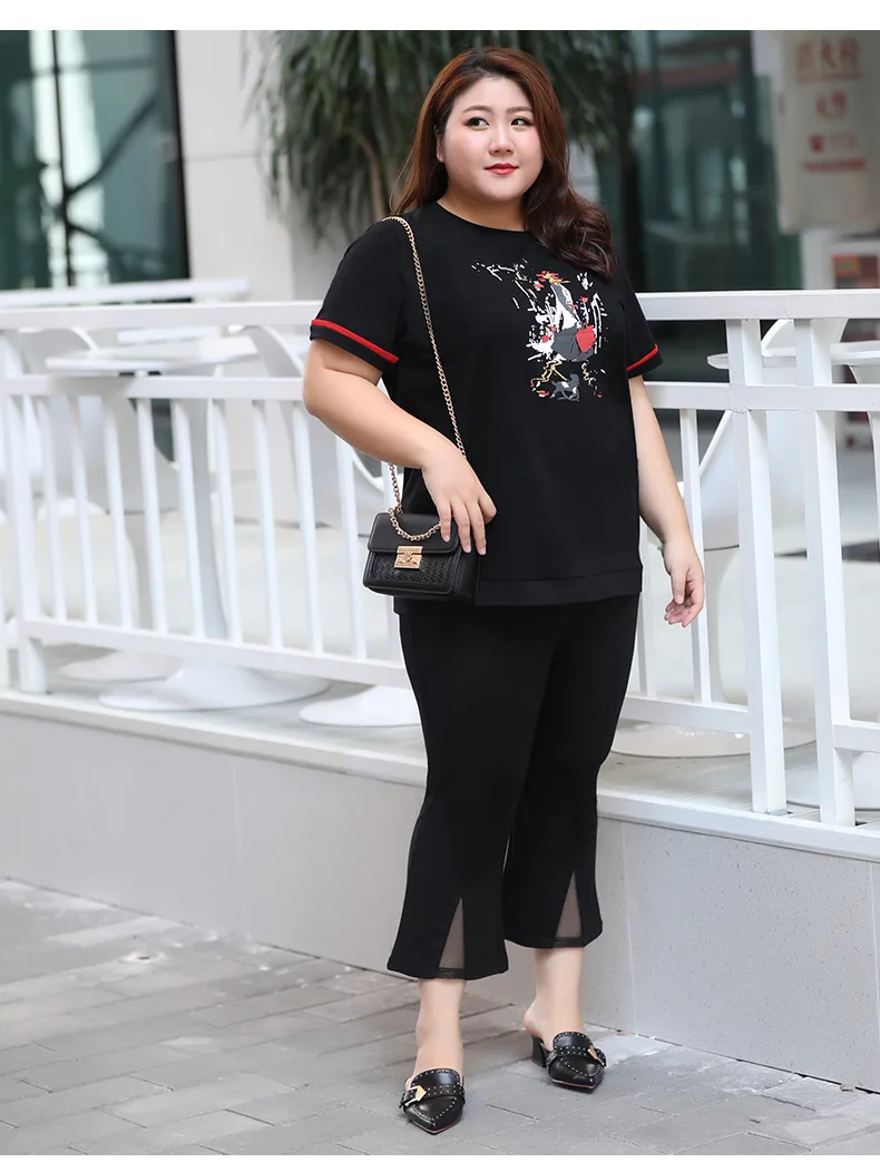 TUHAO Summer Women Office Lady Elegant Black Pants Casual High Waist Women Plus Size 7XL 6XL 5XL 4XL Elastic Capri Female WM55