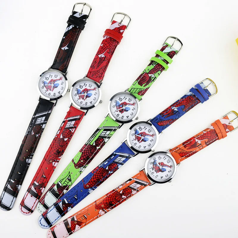 JOYROX Princess Elsa Pattern Girls Watch Cartoon Spiderman Boys Watches Leather Strap Wristwatch Kids Clock reloj de mujer