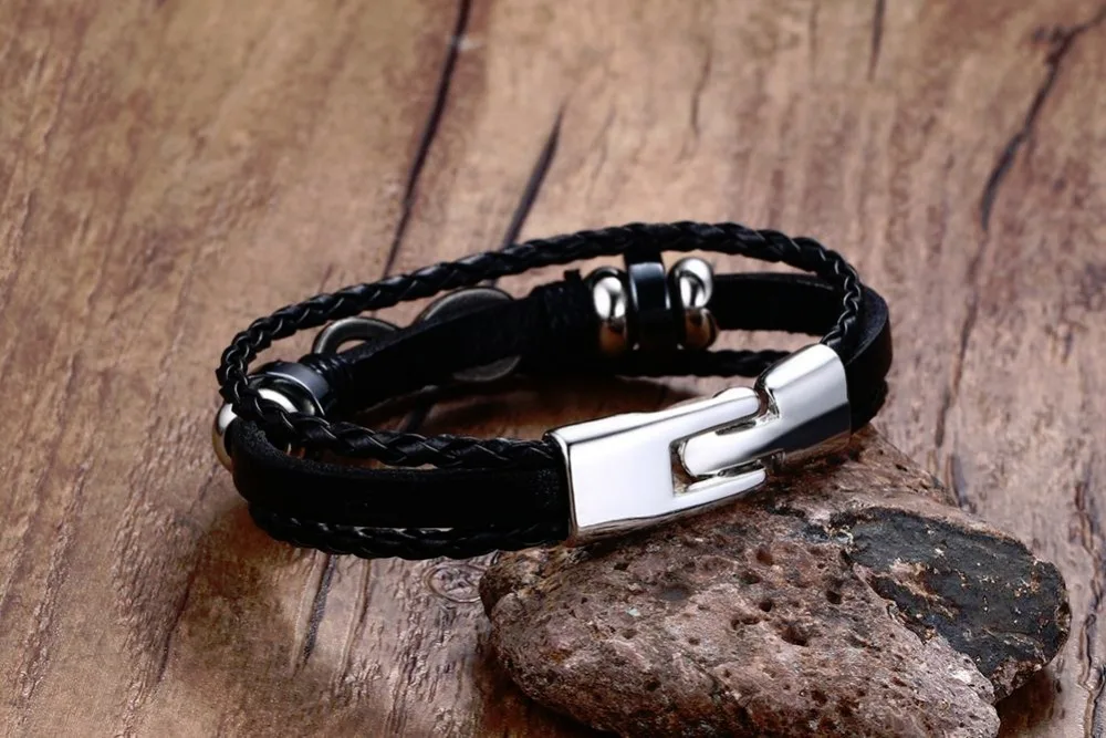 Mens Womens Bracelets Multistrand Leather Braided Rope Bracelet Infinity & Hematite Beaded Men Jewerly Wristband Wraps Bangle Vintage Jewelry Accessories Pulseira Masculina 110
