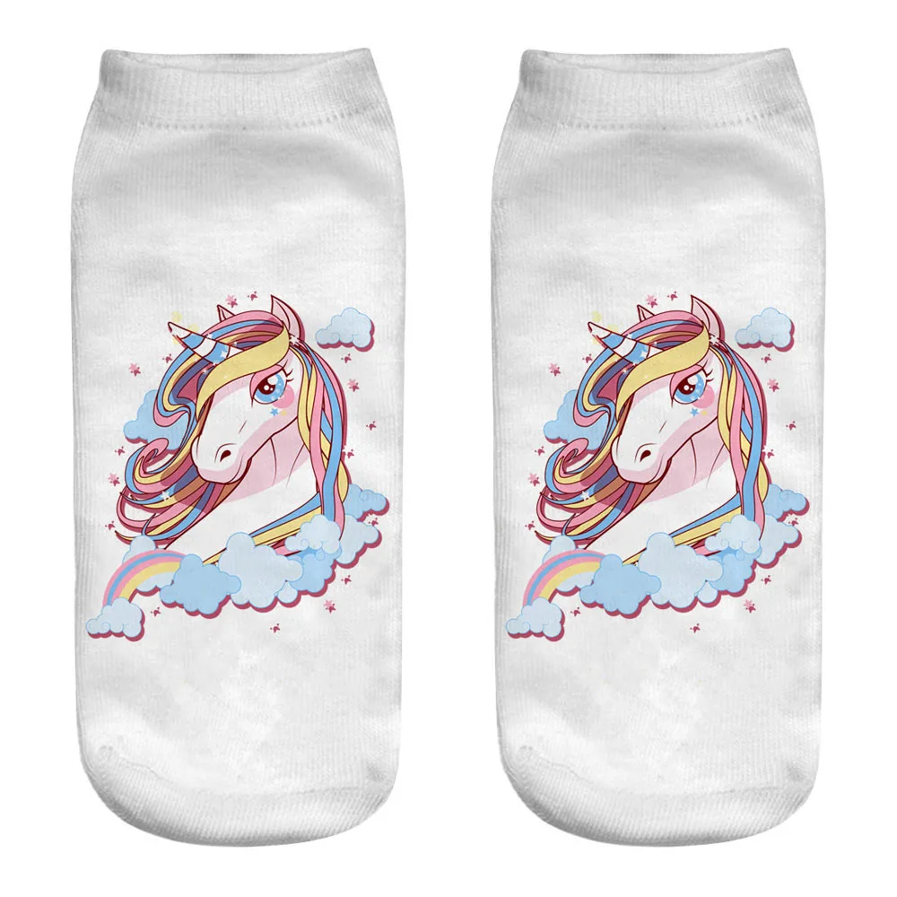 New Harajuku 3D Print Unicorn Socks Women Kawaii Ankle Licorne Chaussette Femme Calcetines Mujer Cute Art Funny Sox black ankle socks