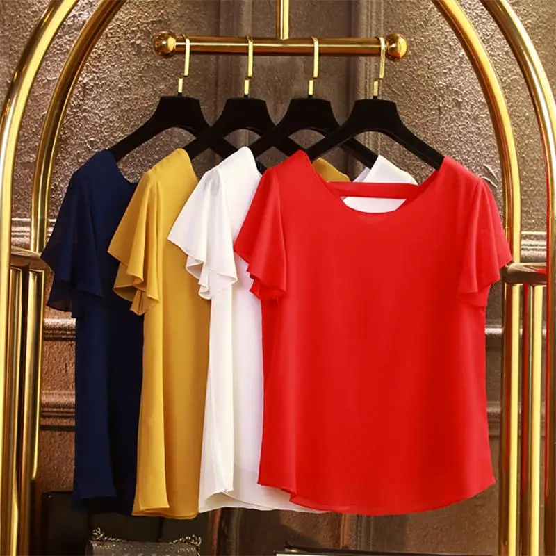 Women New 2020 Summer Chiffon Blouse Short Sleeve Ladies Office Shirts Plus Size Work Top Casual Female Ruffles Clothing H338 | Женская