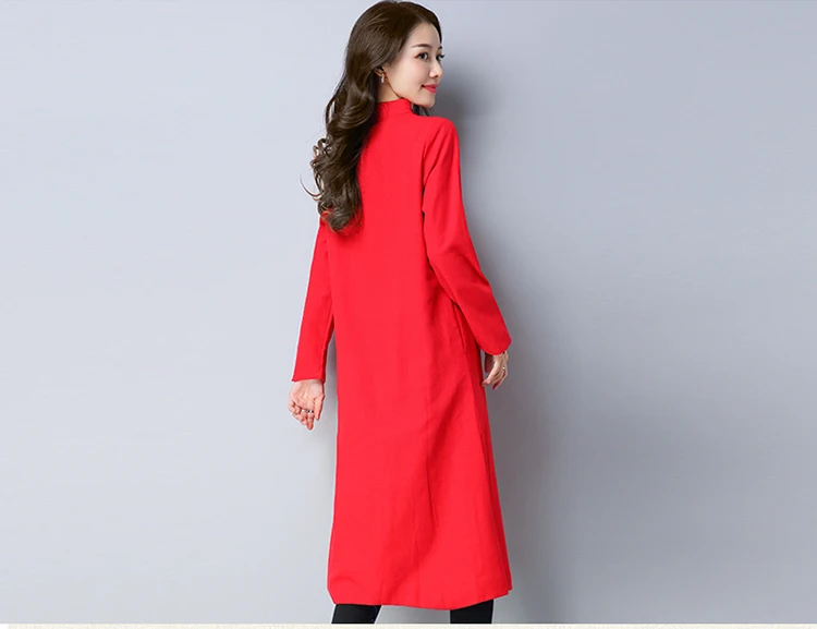 Китайские пальто для женщин Винтажные льняные с вышивкой в народном стиле с цветочной вышивкой Свободные теплые женские ветровки женский халат