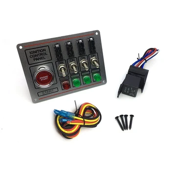 

Car Switch Panel Ignition Switch+Toggle Quick Off Switch Engine Start Button with 4 Fused Switch 4 Indicator for Racing