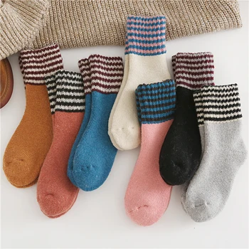 

Super Thick Stripe Warm Socks Wool Rabbit Short Socks Against Cold Snow Russia Winter Warm Fashion Women Baby Girl Floor Socks