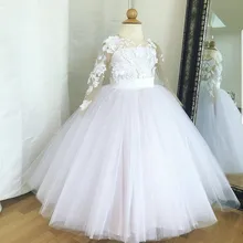 Кружевные Платья с цветочным узором для девочек; платья для маленьких девочек с длинными рукавами и прозрачным вырезом; винтажные платья для причастия; пышные платья