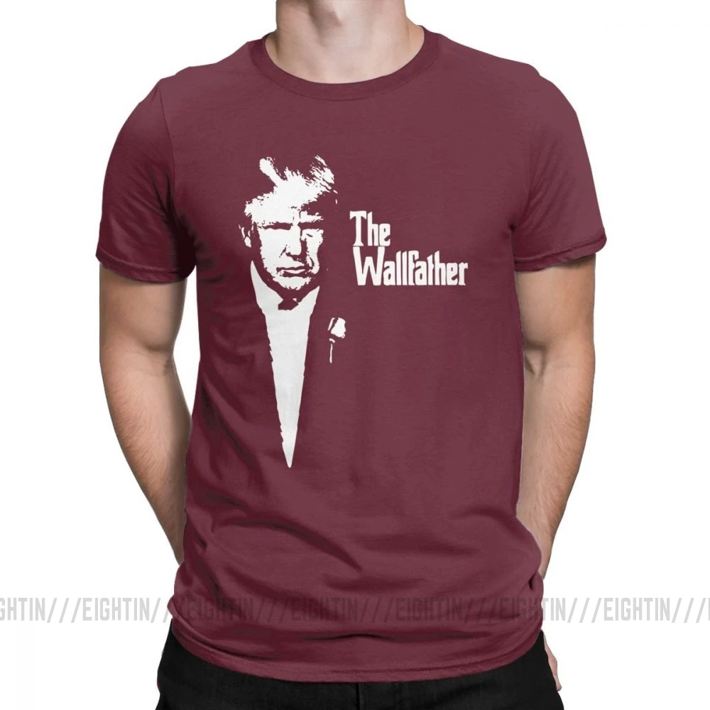 Trump The Wall Father Мужская футболка, винтажная очищенная хлопковая футболка с короткими рукавами, футболка с круглым вырезом, топы большого размера - Цвет: Burgundy