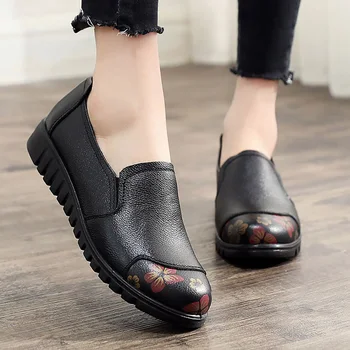 

Superstar genuine leather flats women solid black shoes female loafers Non-slip High quality Comfort flats woman shoes