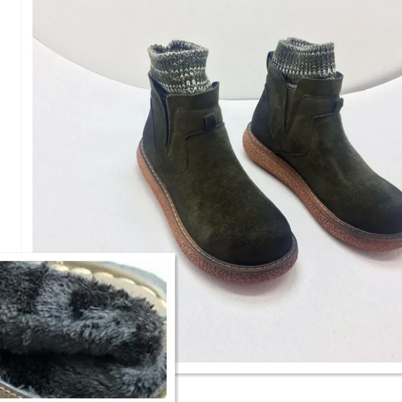 HUIFENGAZURRCS- Сапоги ручной работы, кожаные ботинки, в ретро-стиле mori обувь для девочек, Повседневное ботинки в стиле «Ретро», зимние теплые сапоги - Цвет: Navy Green Villus